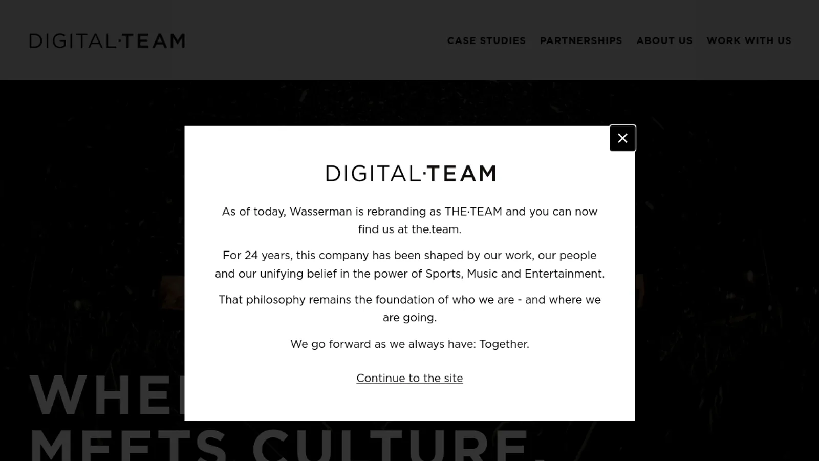 Screenshot of the Wasserman Digital homepage