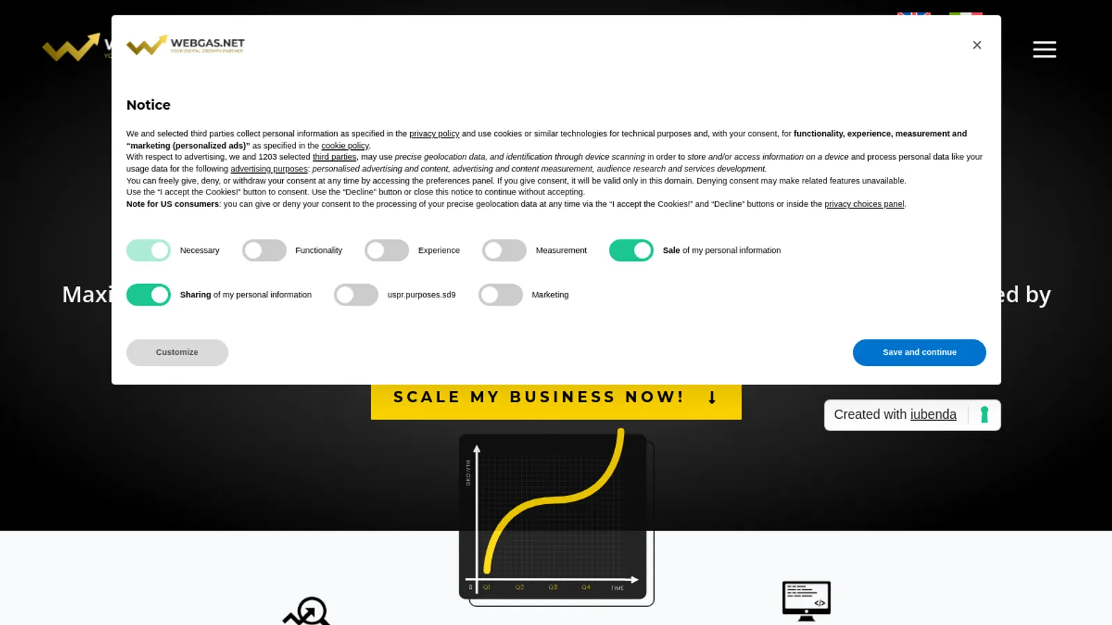 Screenshot of the Webgas.net homepage