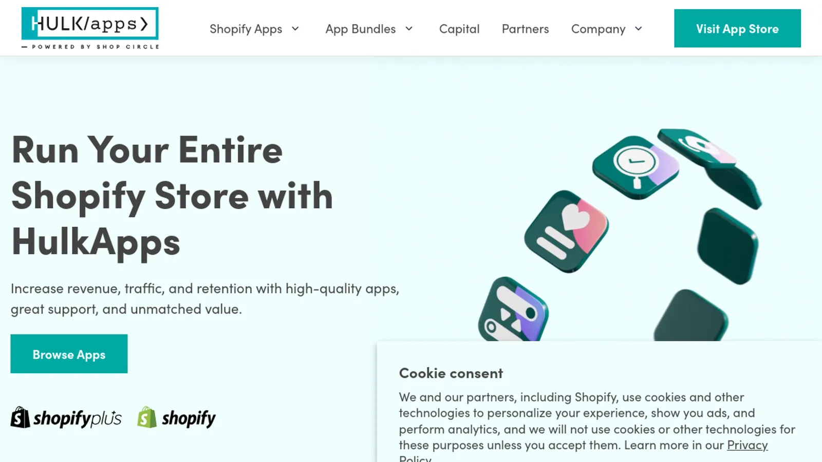 Screenshot of the HulkApps.com homepage