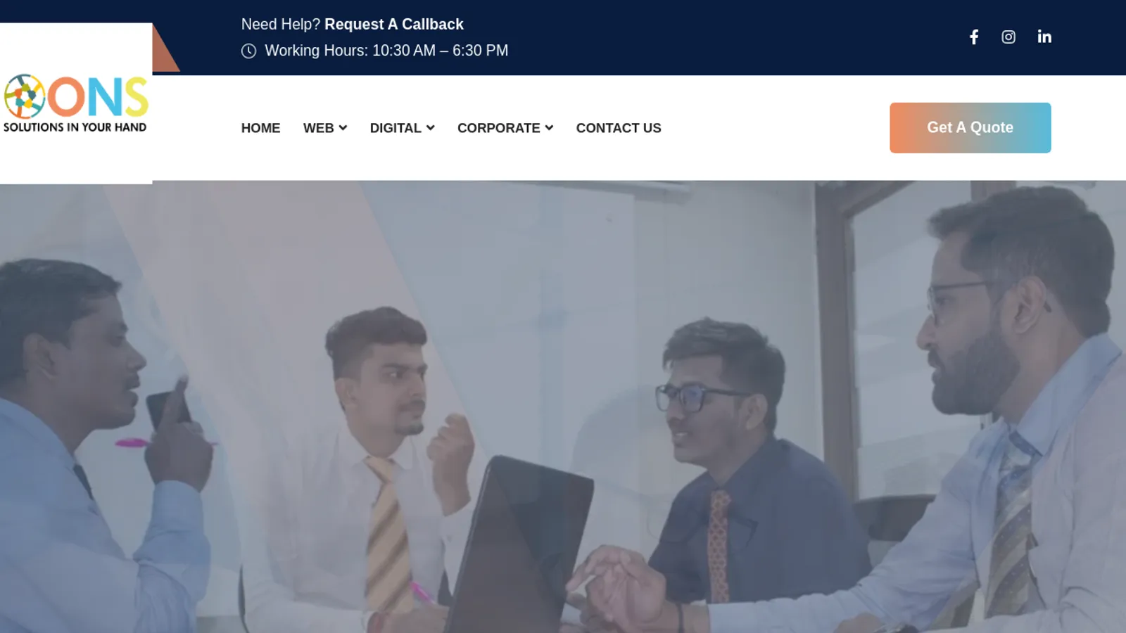 Screenshot of the On Network Solutions homepage