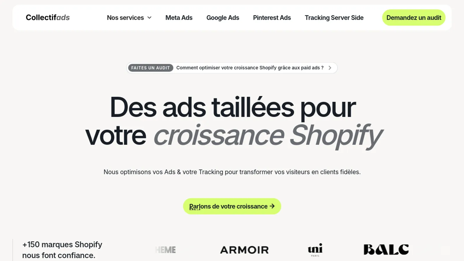 Screenshot of the Agence Collectif homepage