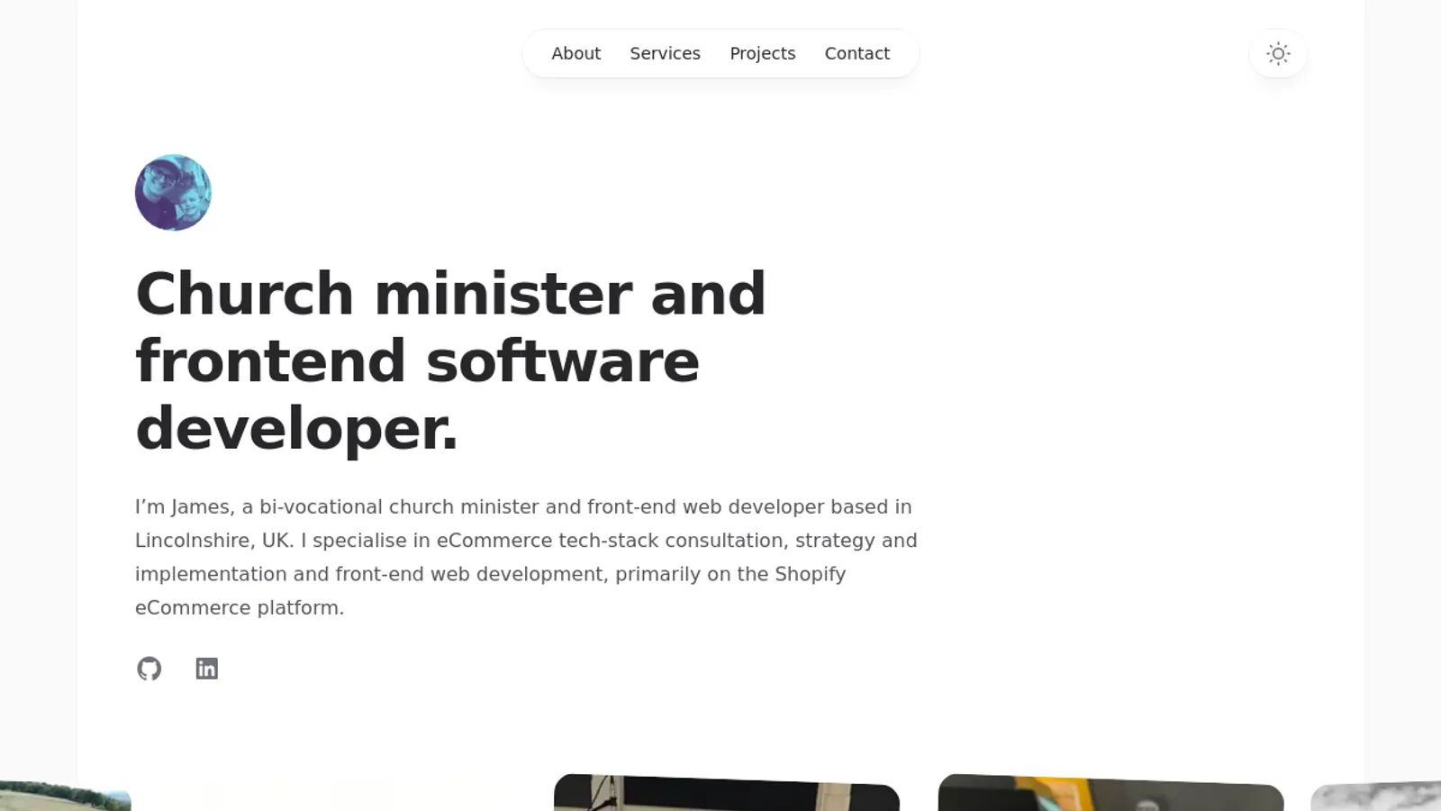 Screenshot of the James Cartwright homepage