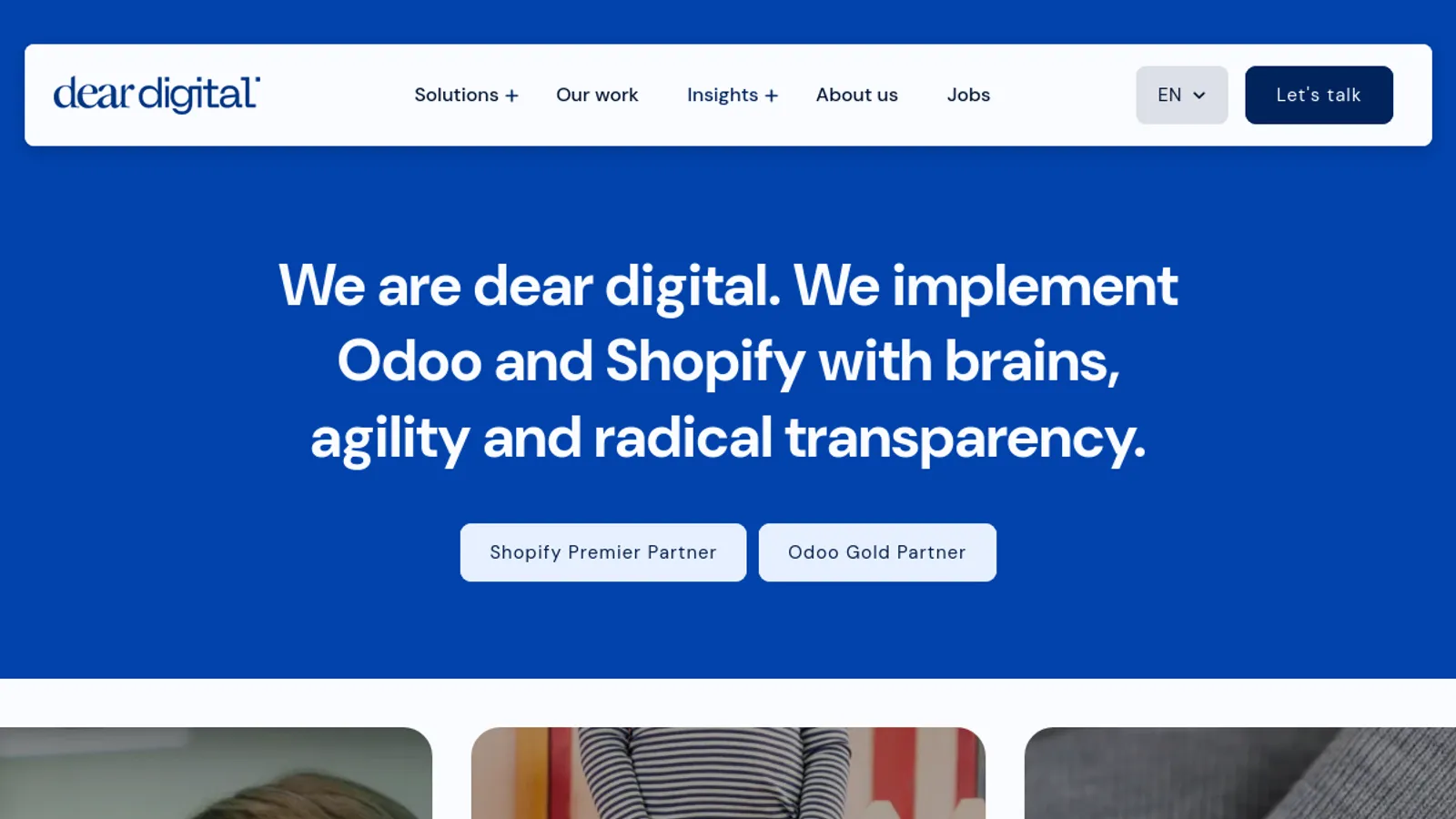 Screenshot of the dear digital homepage