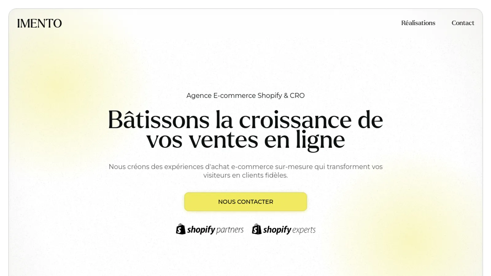Screenshot of the IMENTO homepage