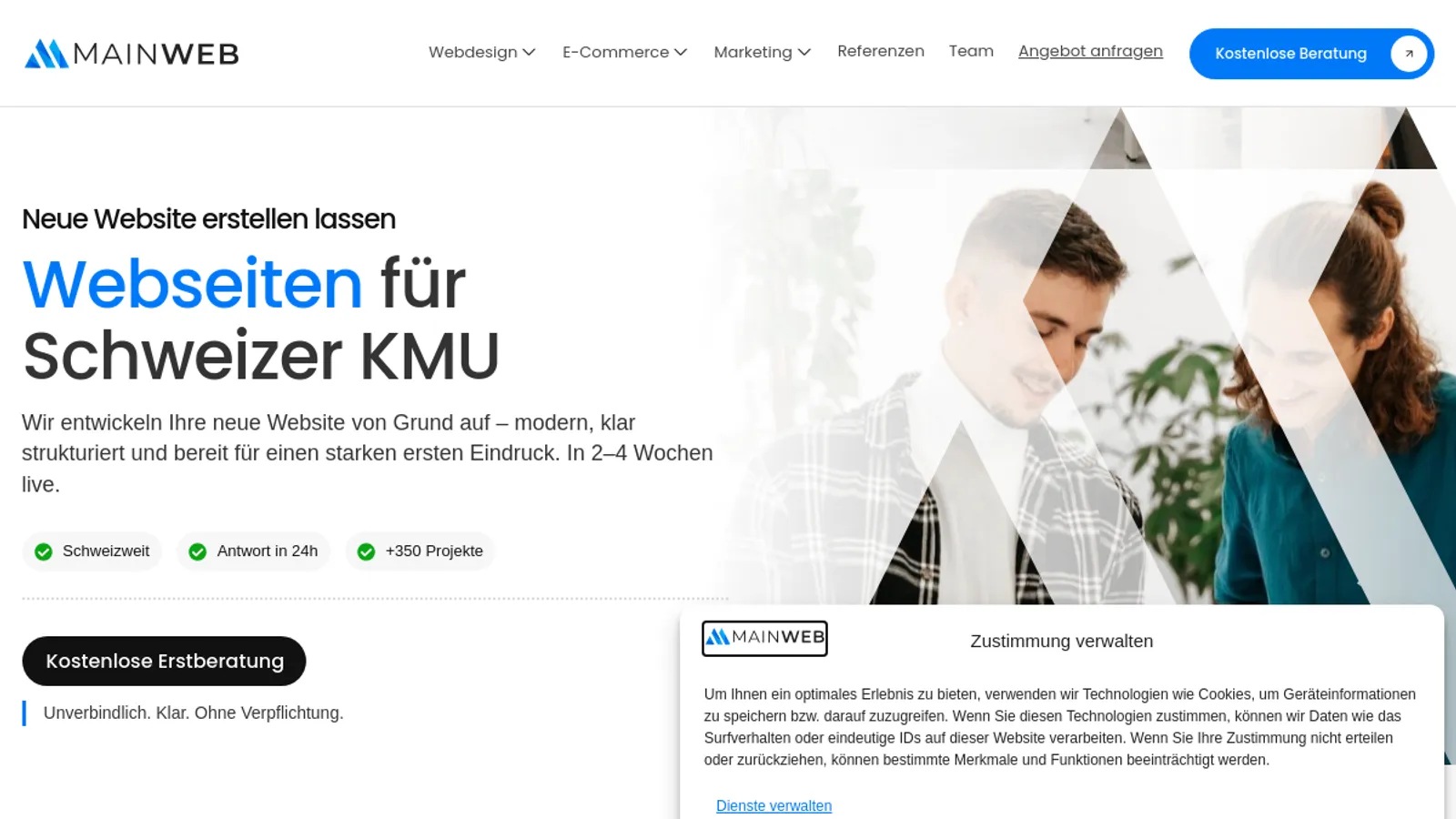 Screenshot of the Mainweb GmbH homepage