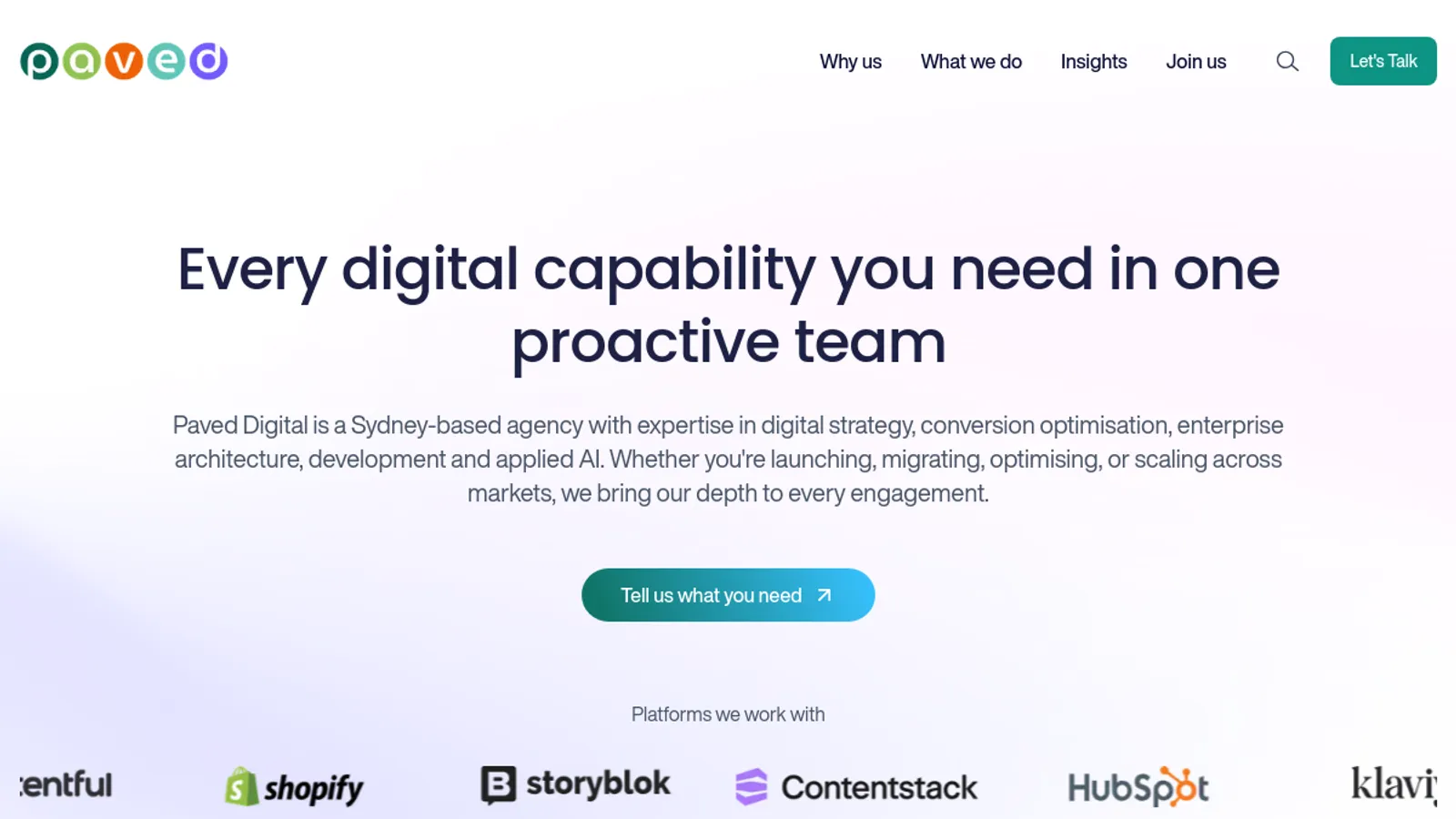 Screenshot of the Paved Digital Pty Ltd homepage