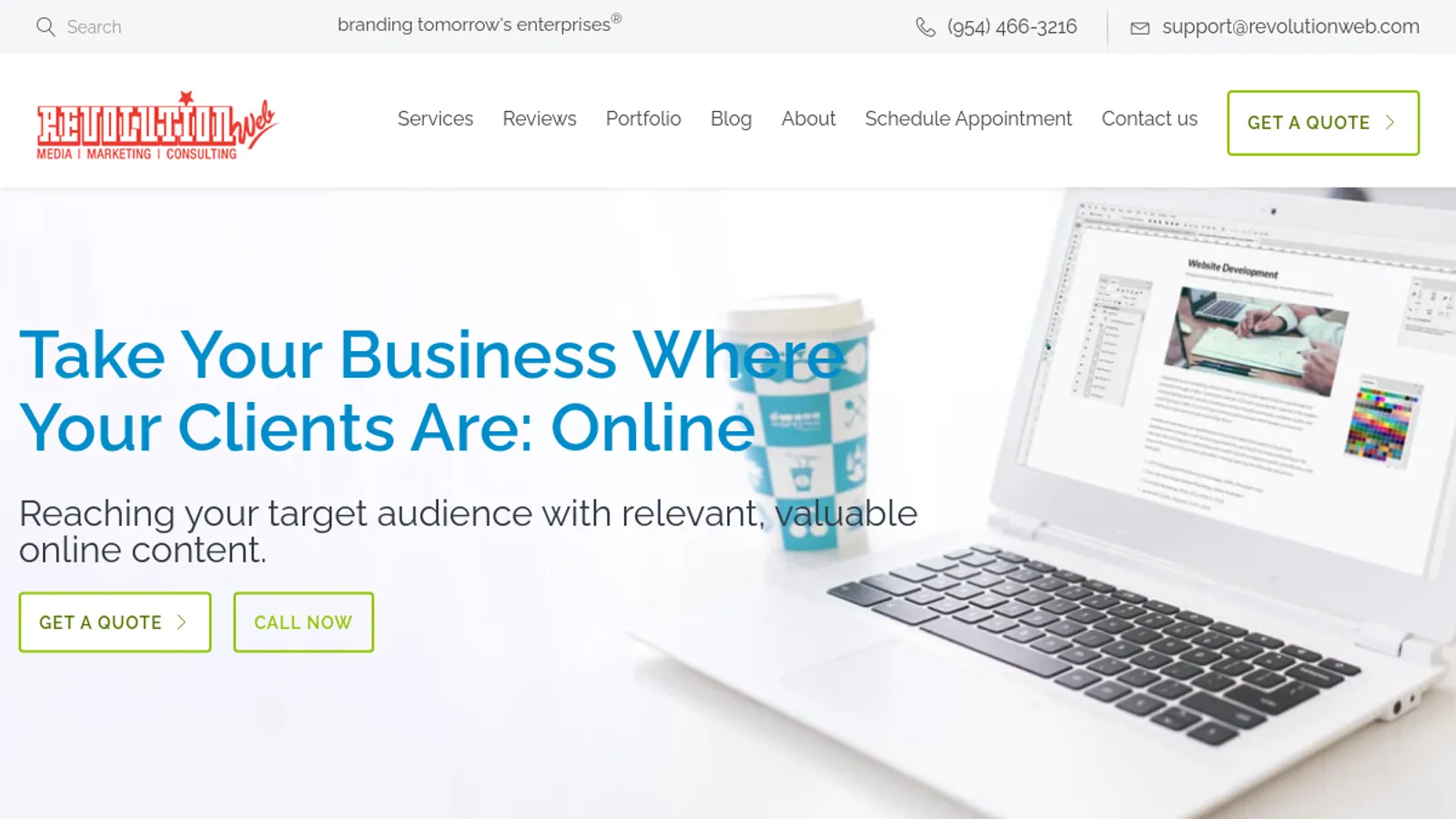 Screenshot of the Revolution Web homepage