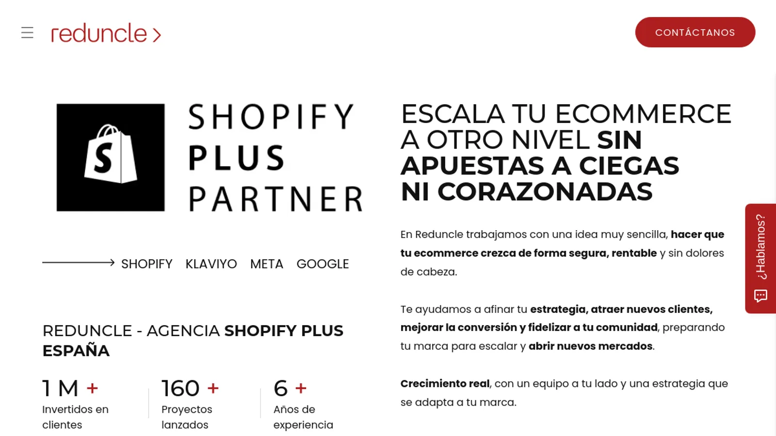 Screenshot of the Reduncle Agency homepage