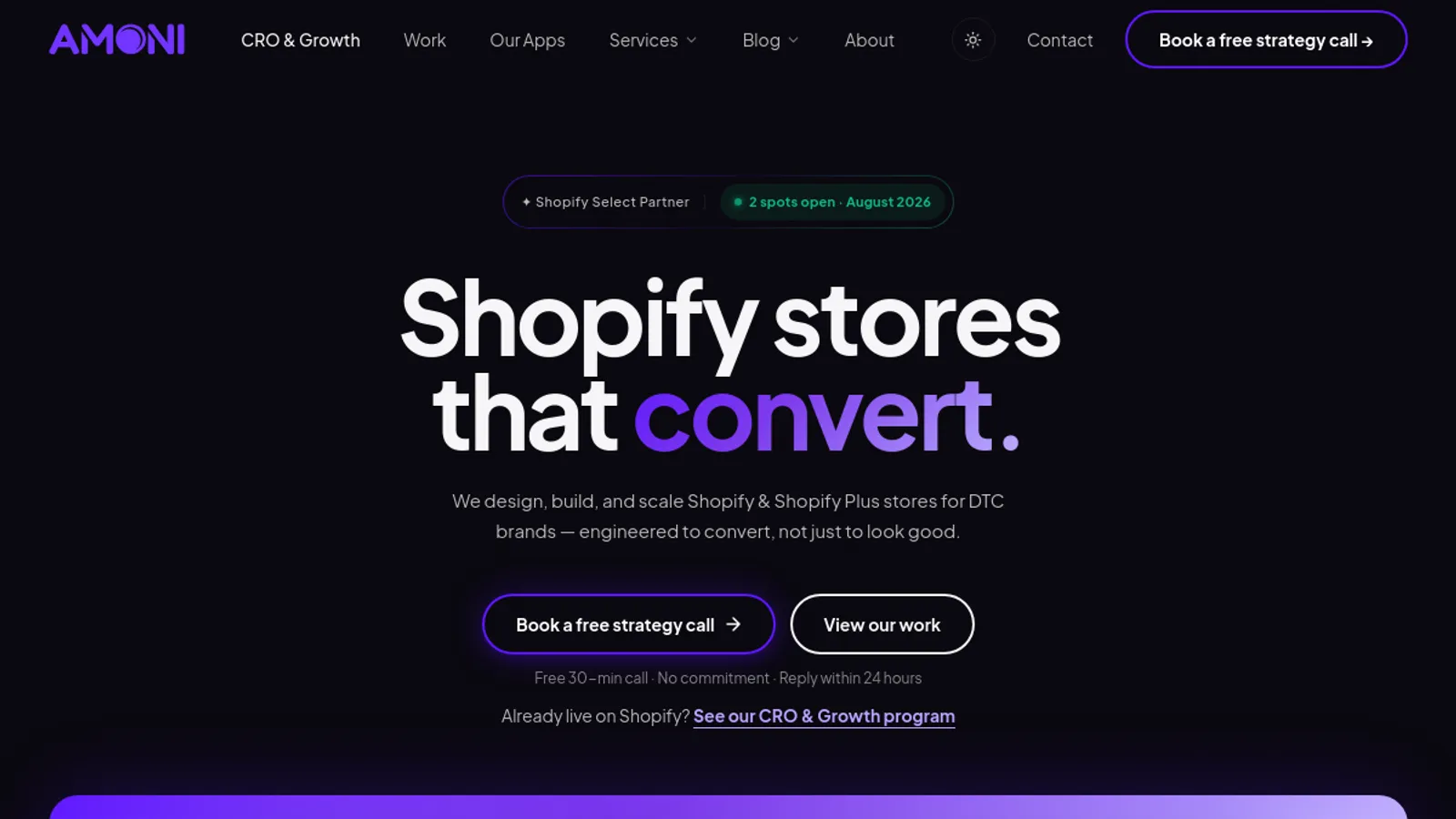 Screenshot of the Amoni homepage