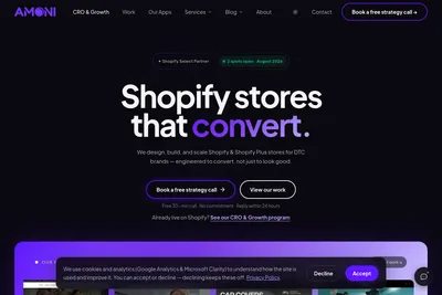Screenshot of the Amoni homepage