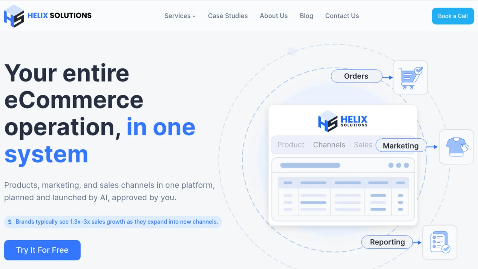 Screenshot of the Helix Solutions homepage