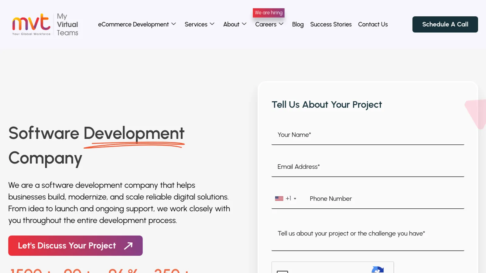 Screenshot of the My Virtual Teams Pvt. Ltd. homepage