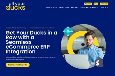 Screenshot of the All Your Ducks - Connect to Microsoft Dynamics and other ERP homepage