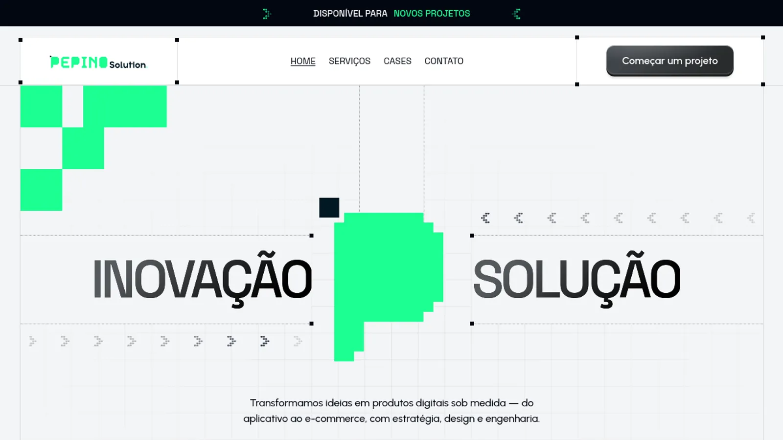 Screenshot of the Pepino Solution homepage