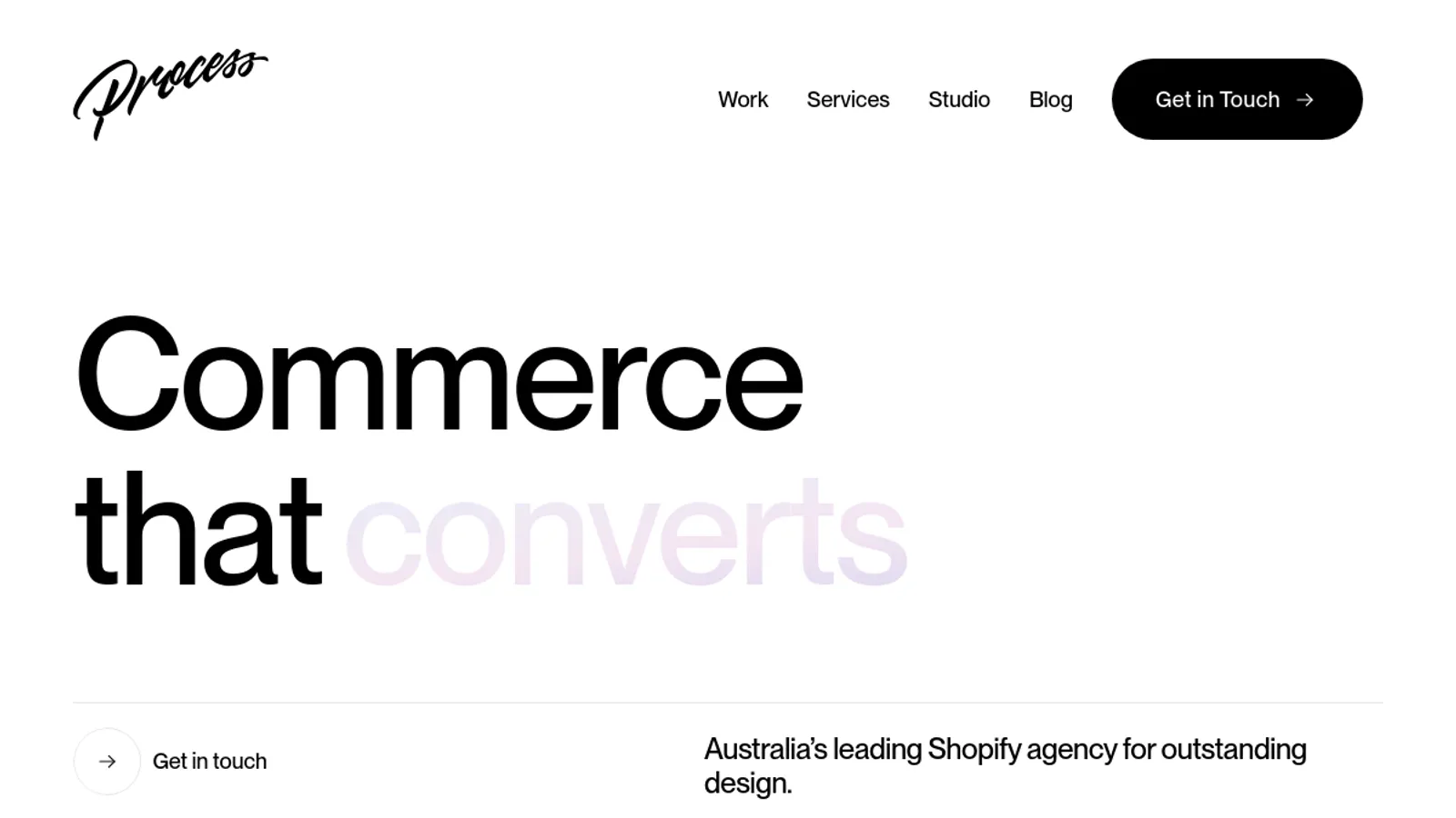 Screenshot of the Process homepage