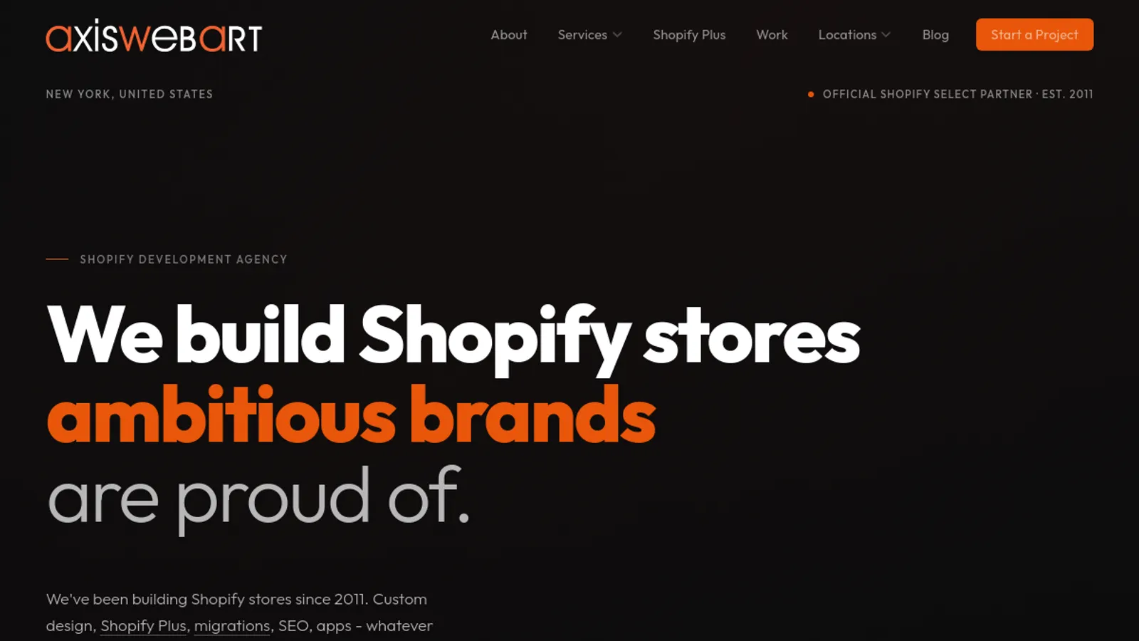 Screenshot of the Axis Web Art homepage