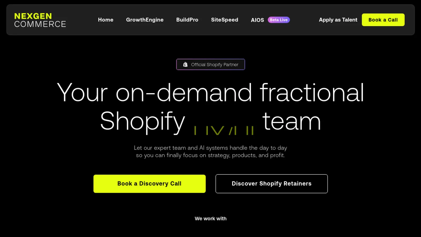 Screenshot of the NEXGEN COMMERCE homepage