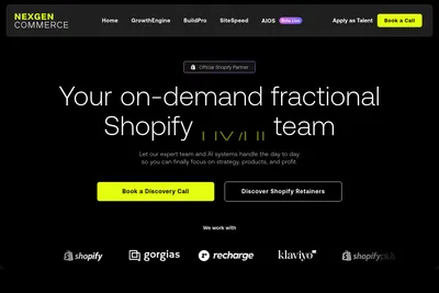 Screenshot of the NEXGEN COMMERCE homepage