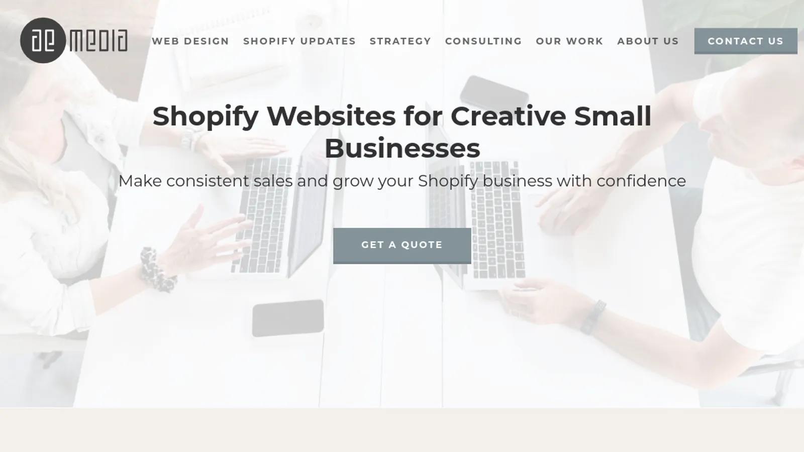 Screenshot of the AE Media Inc homepage