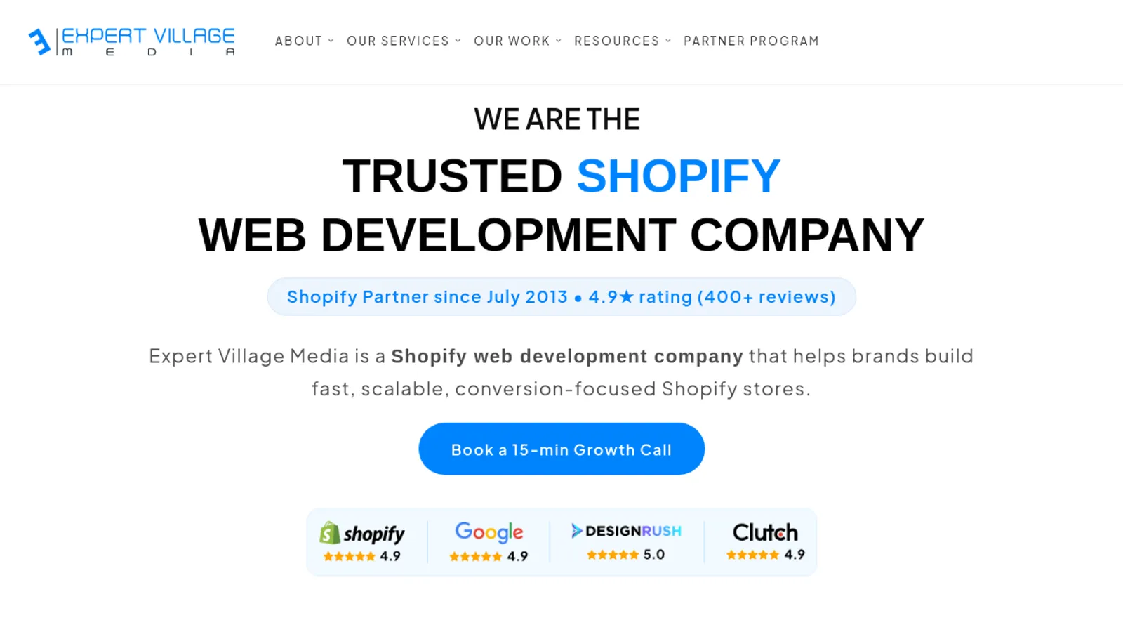 Screenshot of the Expert Village Media Technologies homepage