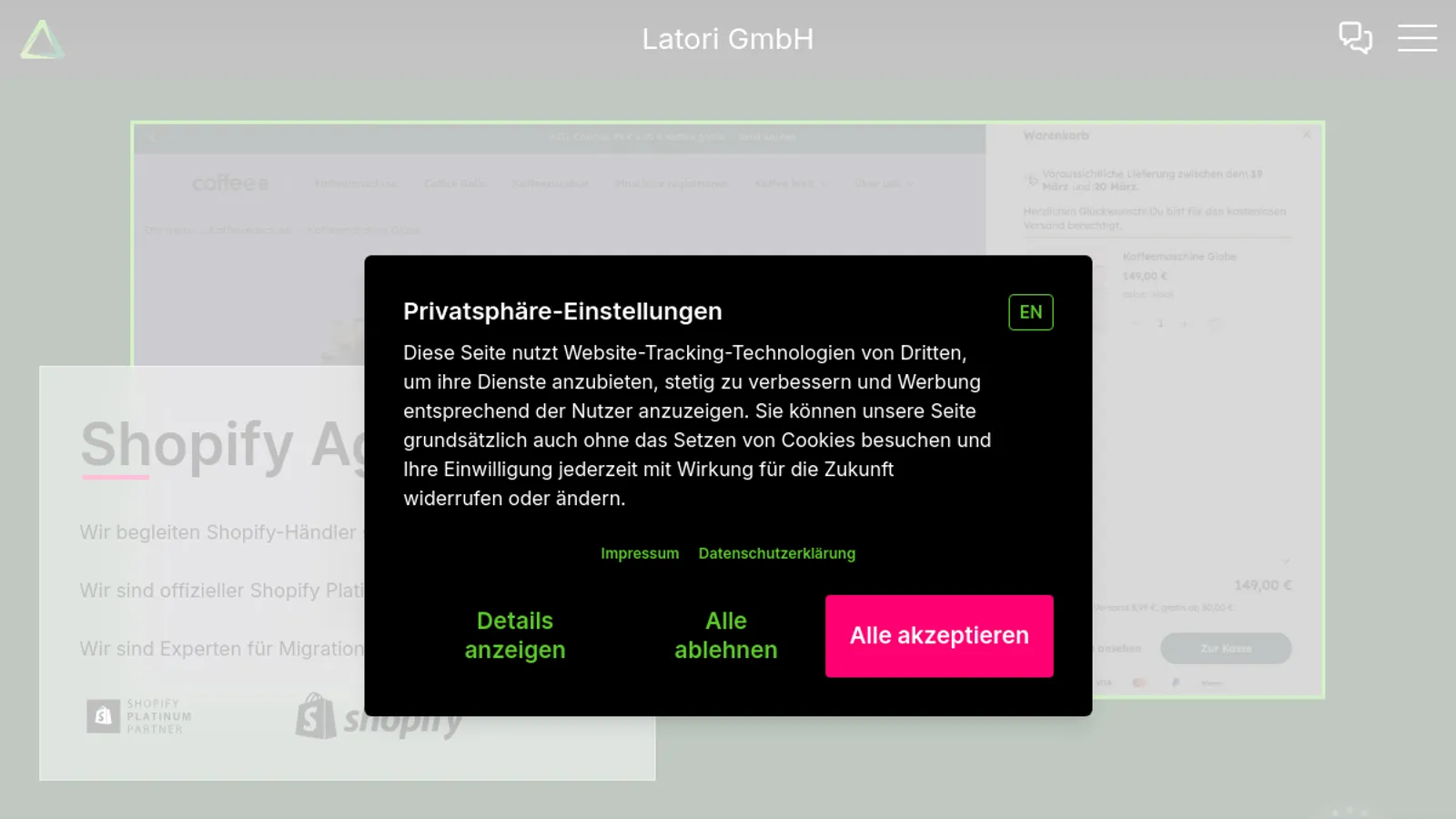 Screenshot of the Latori GmbH homepage