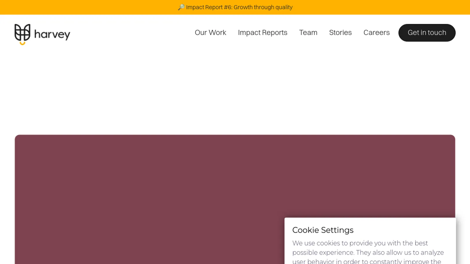 Screenshot of the Harvey homepage