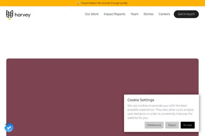 Screenshot of the Harvey homepage