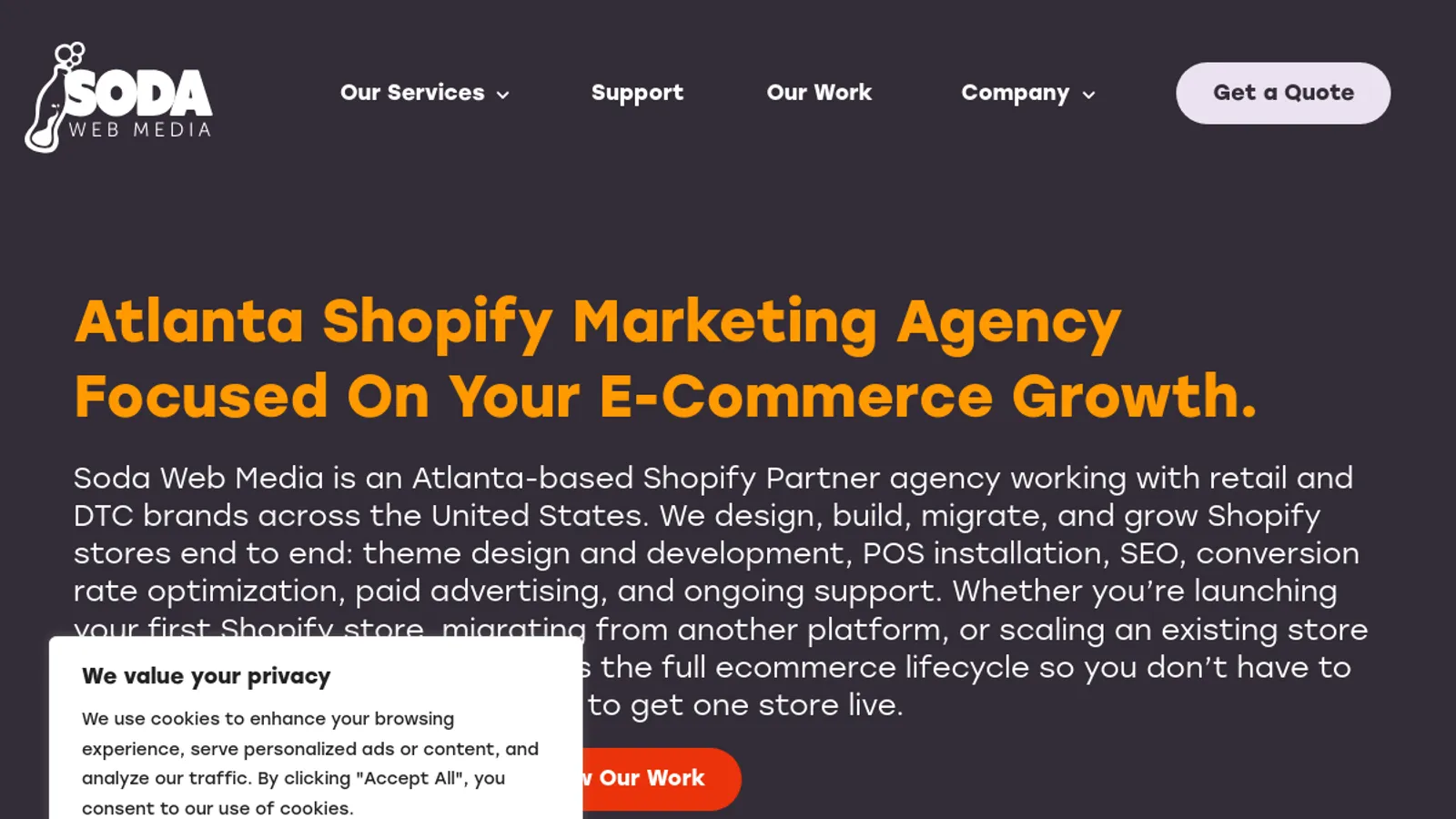 Screenshot of the Soda Web Media homepage