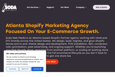 Screenshot of the Soda Web Media homepage