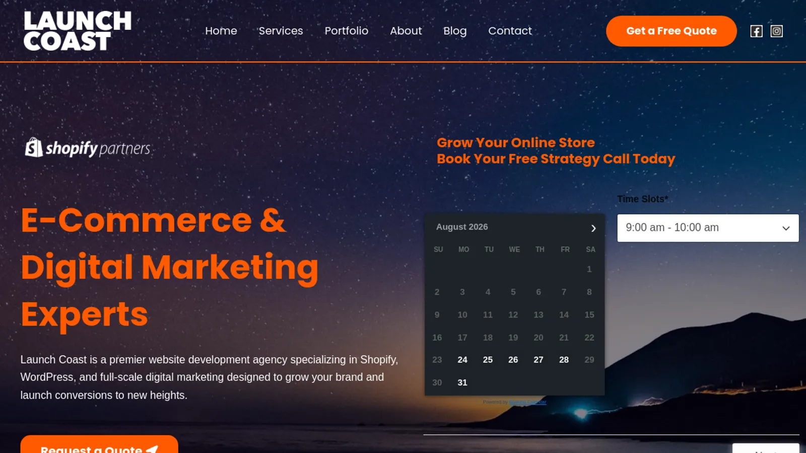 Screenshot of the Launch Coast homepage
