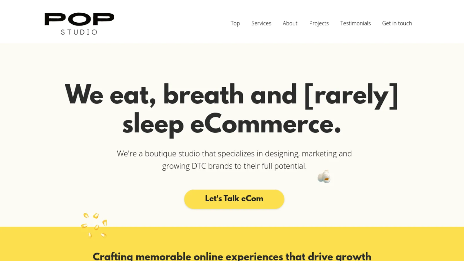 Screenshot of the Pop [eCommerce] Studio homepage