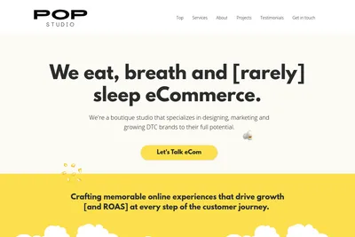 Screenshot of the Pop [eCommerce] Studio homepage