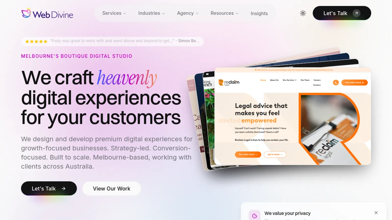 Screenshot of the Web Divine homepage