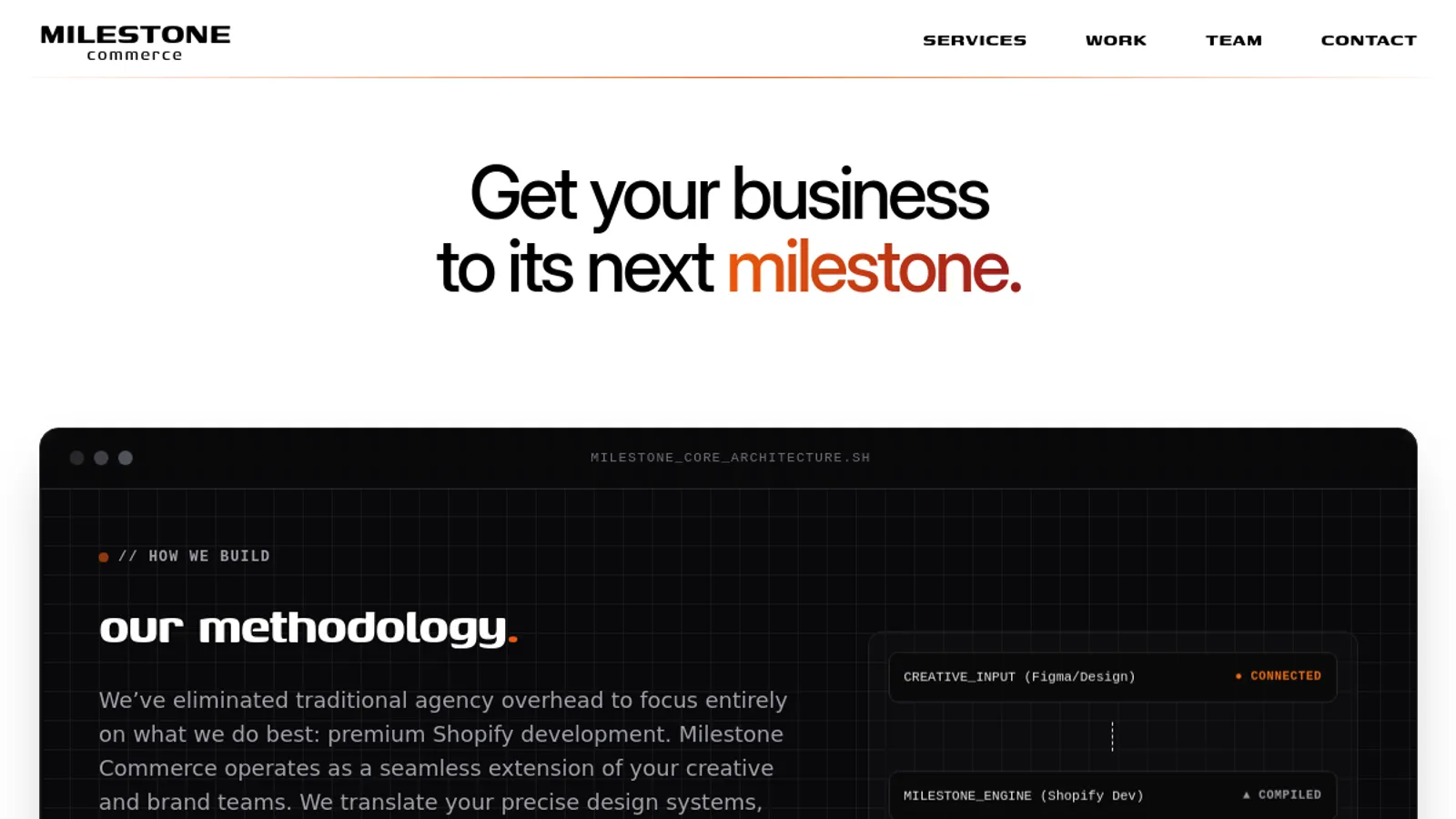 Screenshot of the Milestone Commerce homepage
