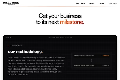 Screenshot of the Milestone Commerce homepage
