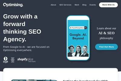 Screenshot of the Optimising homepage