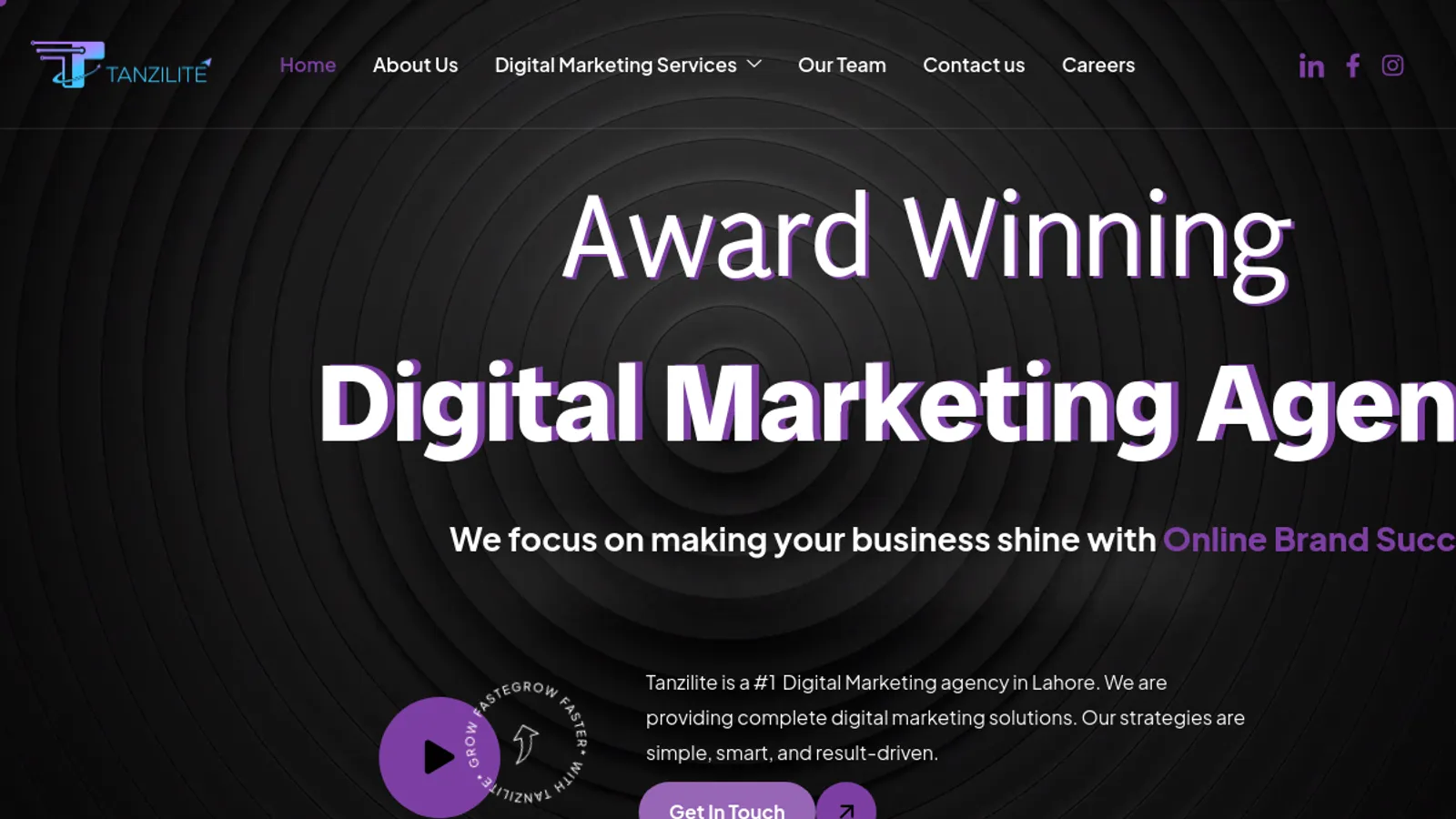 Screenshot of the Tanzilite Marketing Agency homepage