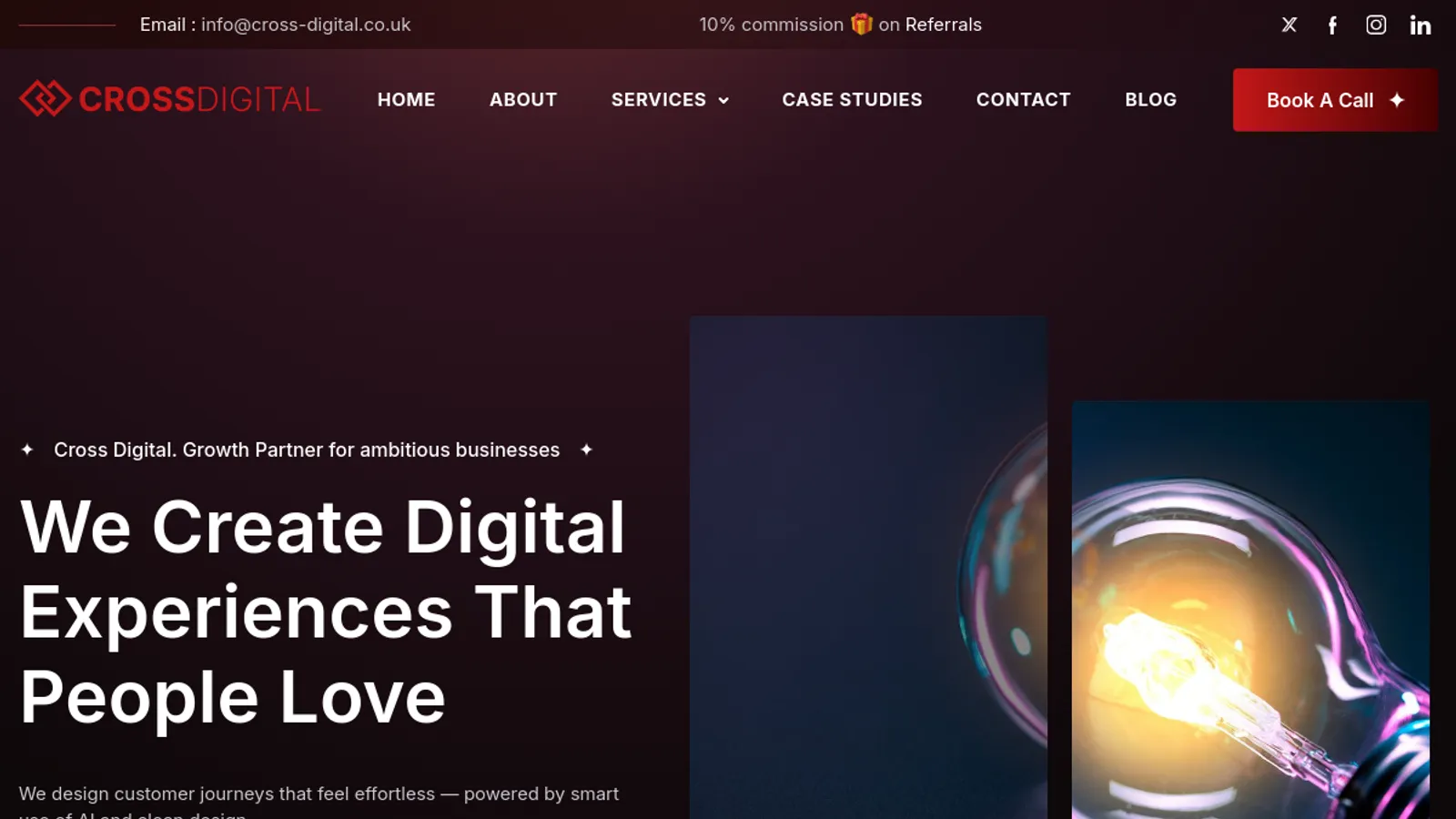 Screenshot of the Cross Digital homepage