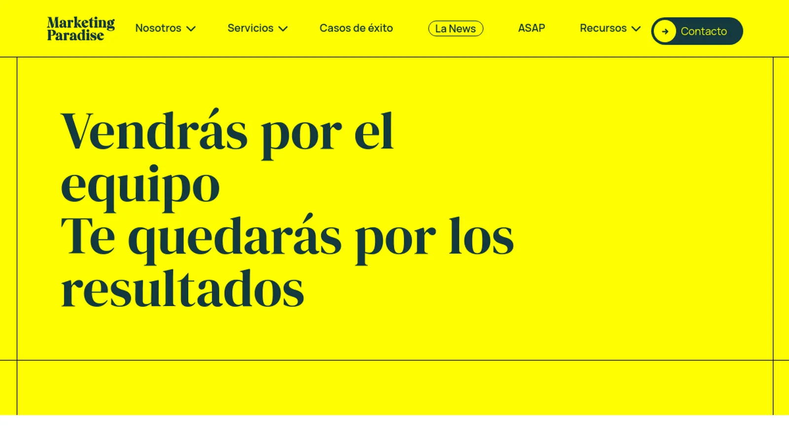 Screenshot of the Marketing Paradise homepage
