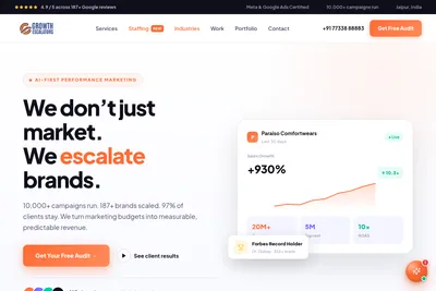 Screenshot of the Growth Escalators homepage