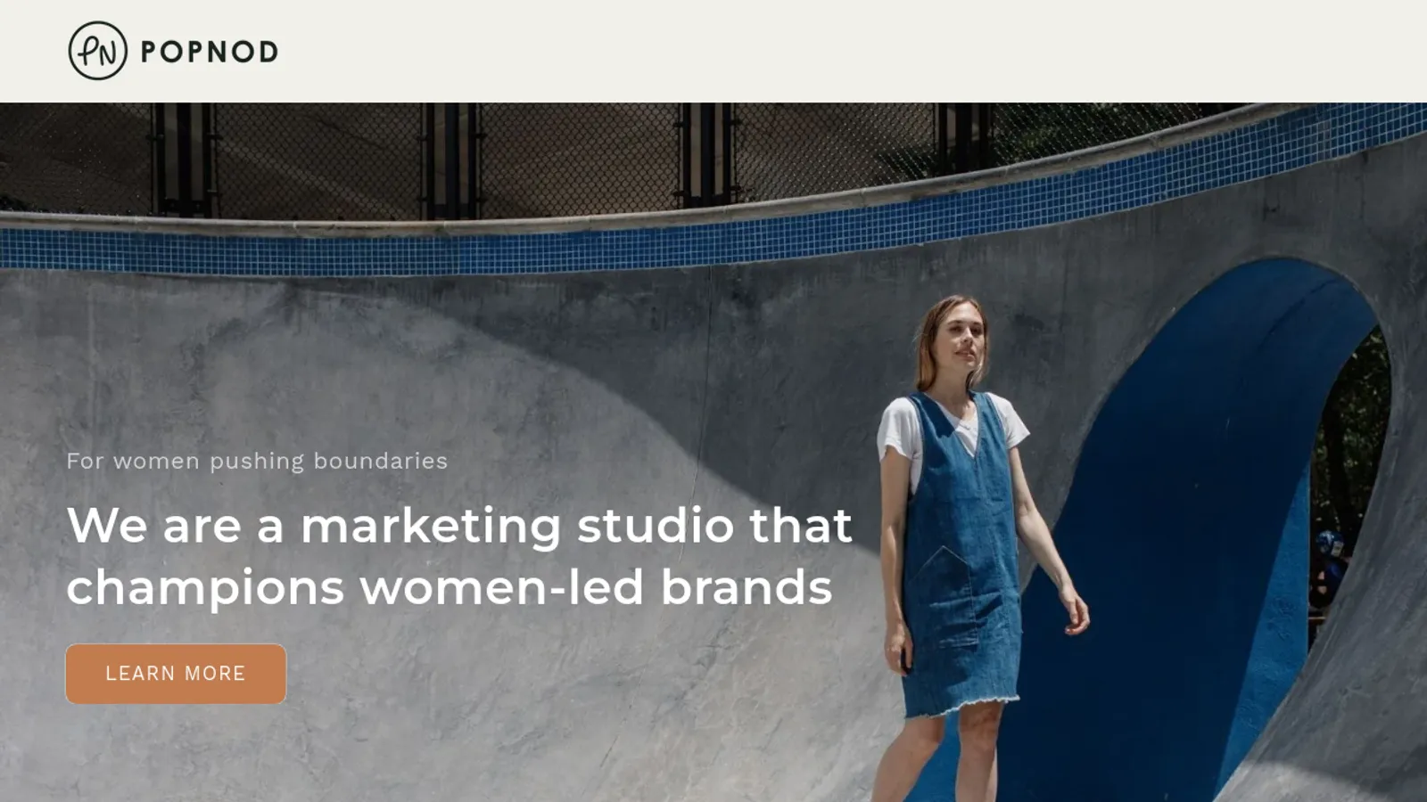 Screenshot of the POPNOD - Marketing Studio for Women-Led Brands homepage