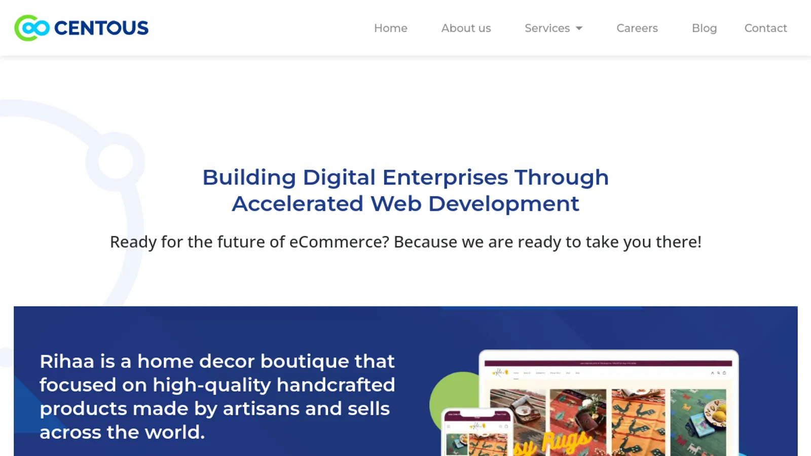 Screenshot of the Centous Solutions homepage