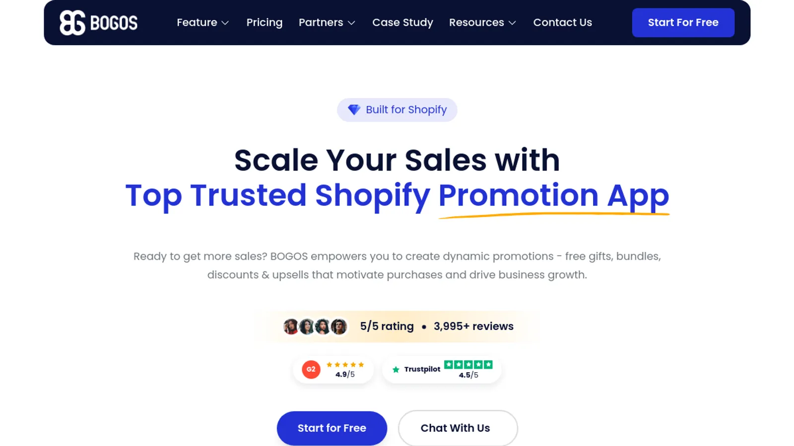 Screenshot of the BOGOS: Powerful Promotion Solution homepage
