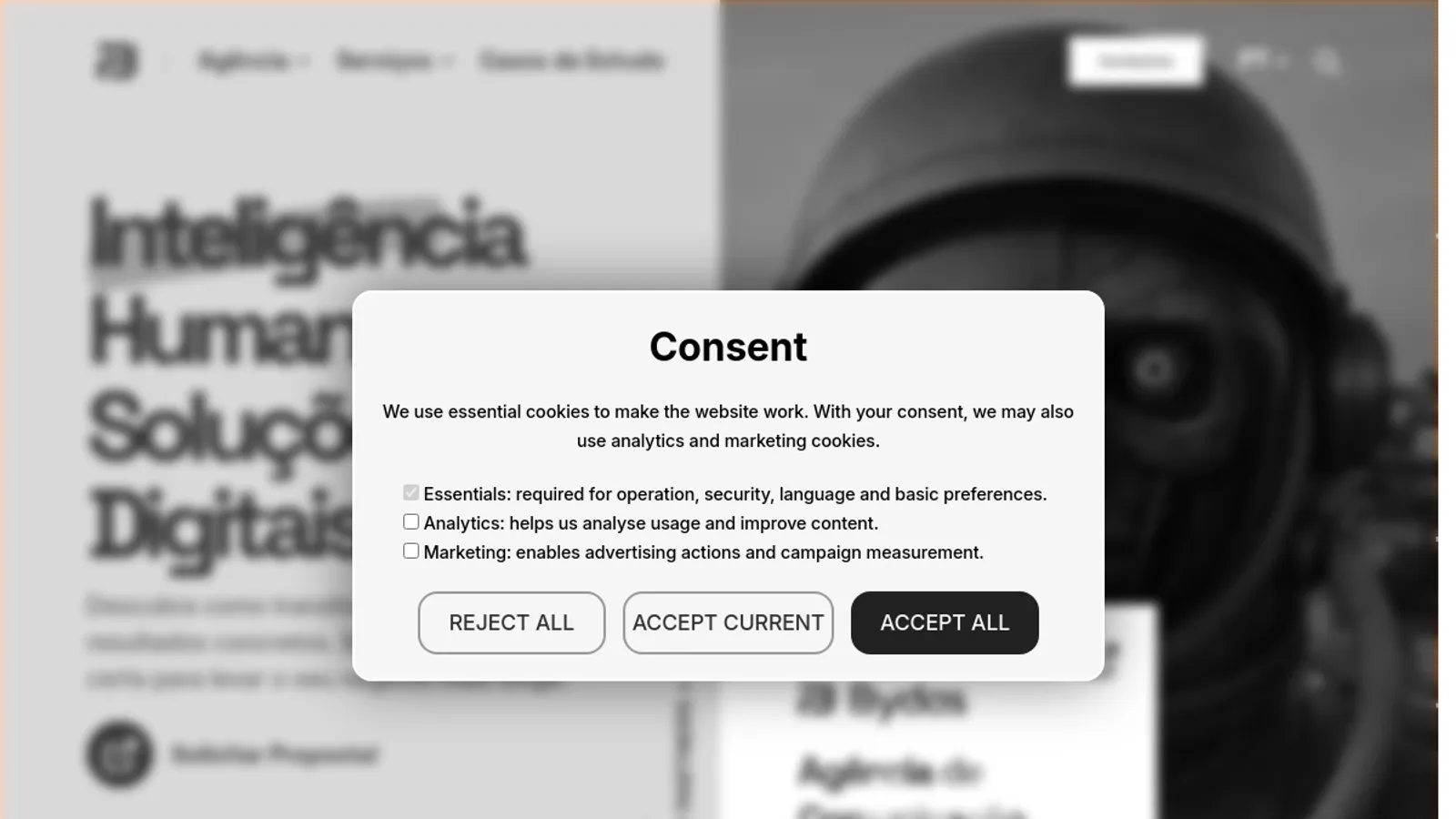Screenshot of the Bydas homepage