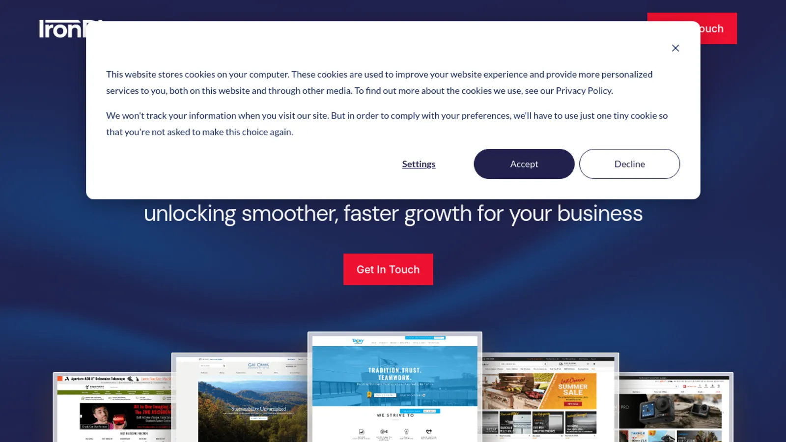 Screenshot of the IronPlane homepage