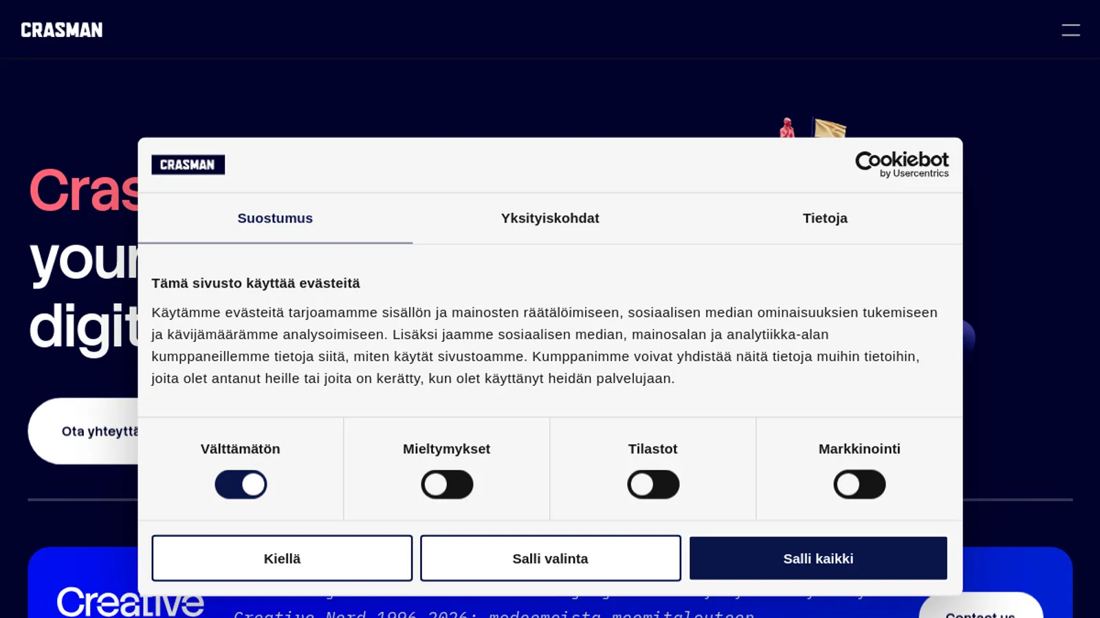 Screenshot of the Crasman homepage