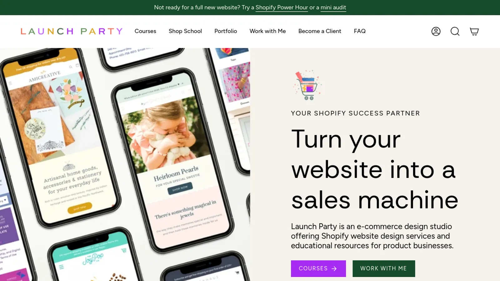 Screenshot of the Launch Party homepage