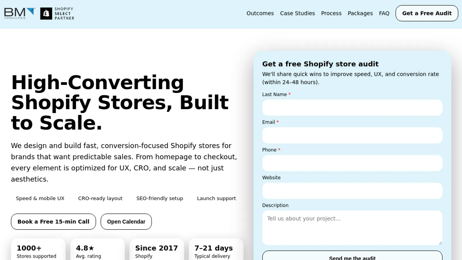 Screenshot of the BMCONSULTING homepage