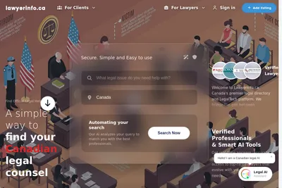 Screenshot of the LawyerInfo.ca homepage