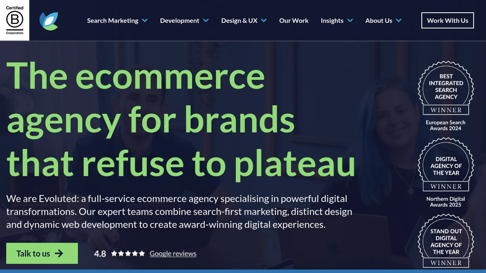 Screenshot of the Evoluted homepage